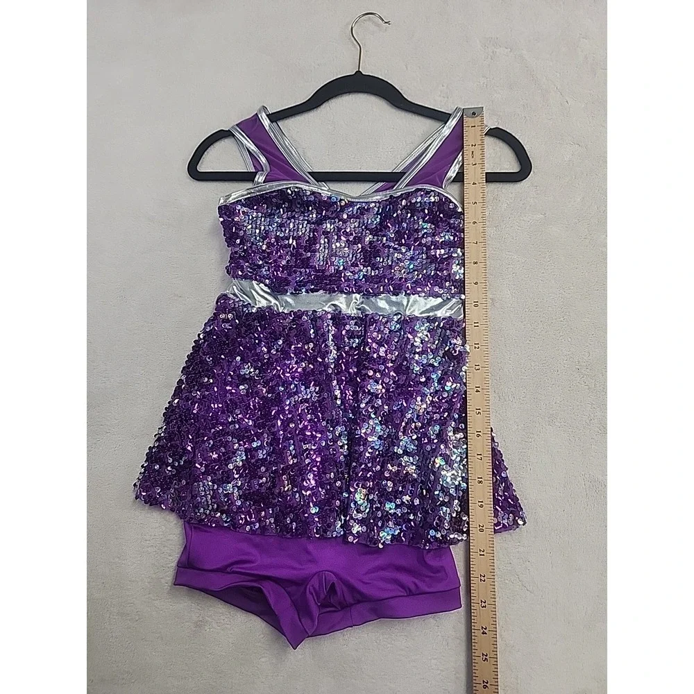 Weissam Purple Sequin Pageant, Dance,Tap, Latin Costume Child Large